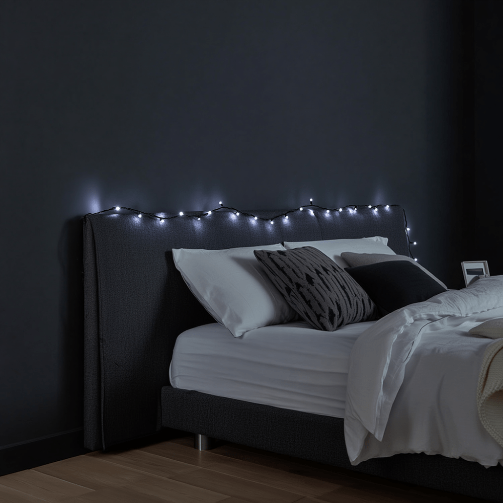 Новорічна кімнатна гірлянда нитка 6 м 50 LED чорний провід Білий W50LED6MBW_W50LED6MBW_Milantium_1