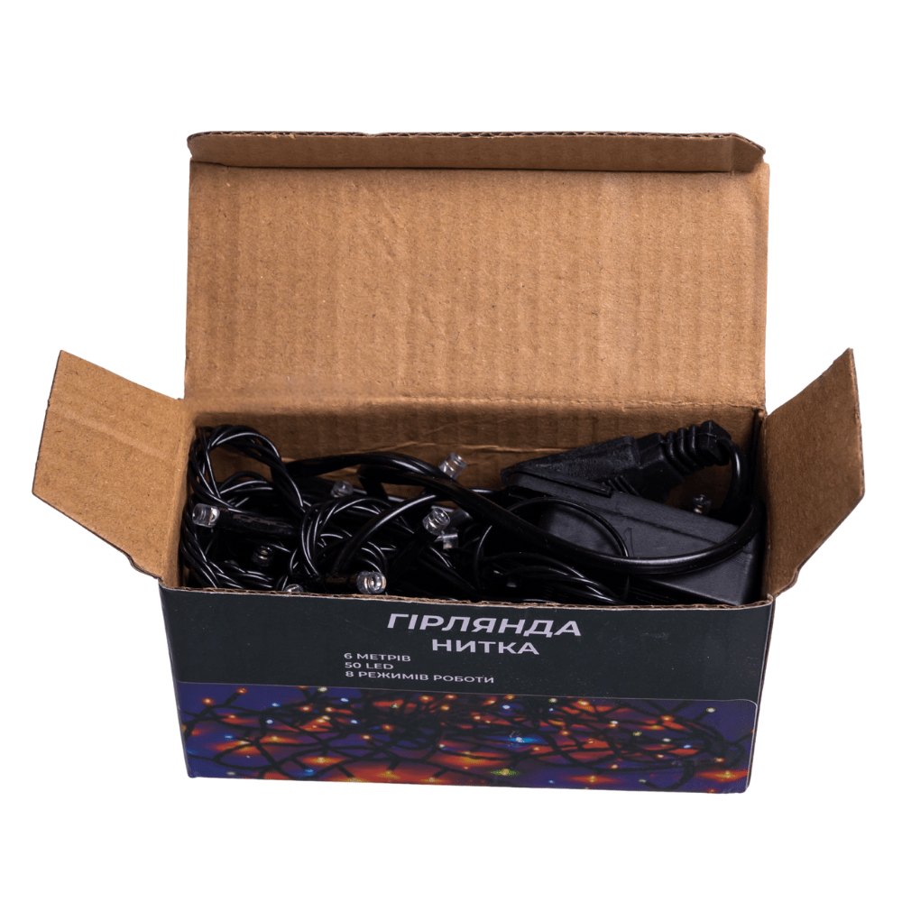 Новорічна кімнатна гірлянда нитка 6 м 50 LED чорний провід Білий W50LED6MBW_W50LED6MBW_Milantium_4