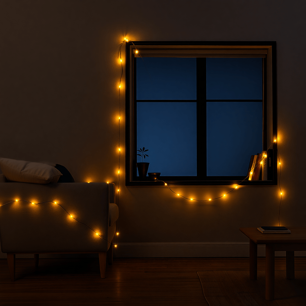 Новорічна кімнатна гірлянда нитка 6 м 50 LED чорний провід Жовтий W50LED6MBY_W50LED6MBY_Milantium_3