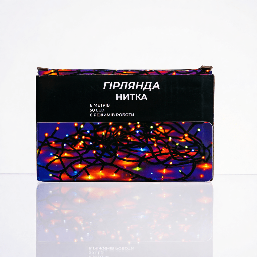 Новорічна кімнатна гірлянда нитка 6 м 50 LED чорний провід Жовтий W50LED6MBY_W50LED6MBY_Milantium_5
