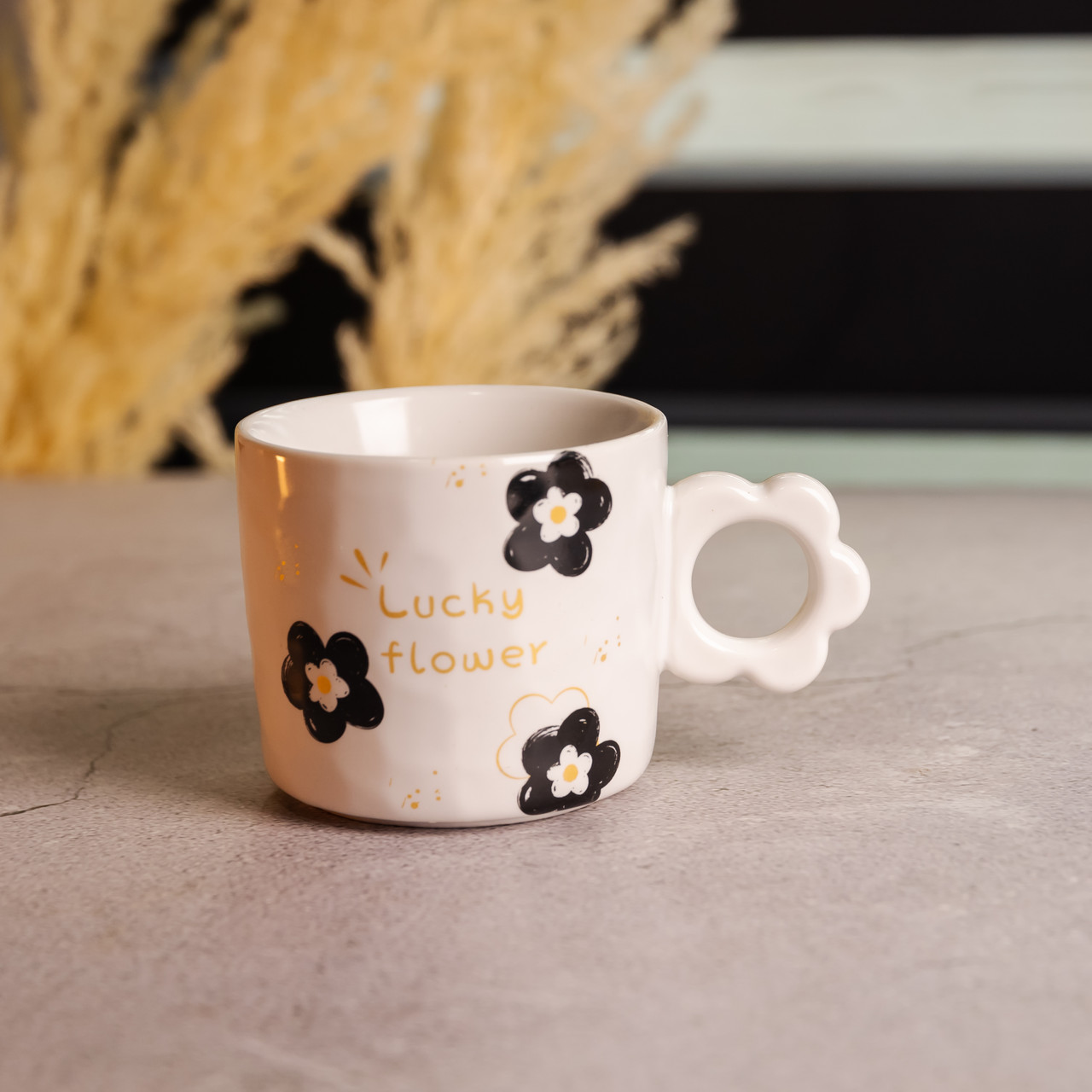 Чашка для чаю та кави порцелянова Lucky Flower 420 (мл) гарна оригінальна кружка на подарунок Біла FM-14D_FM-14D_Milantium_1