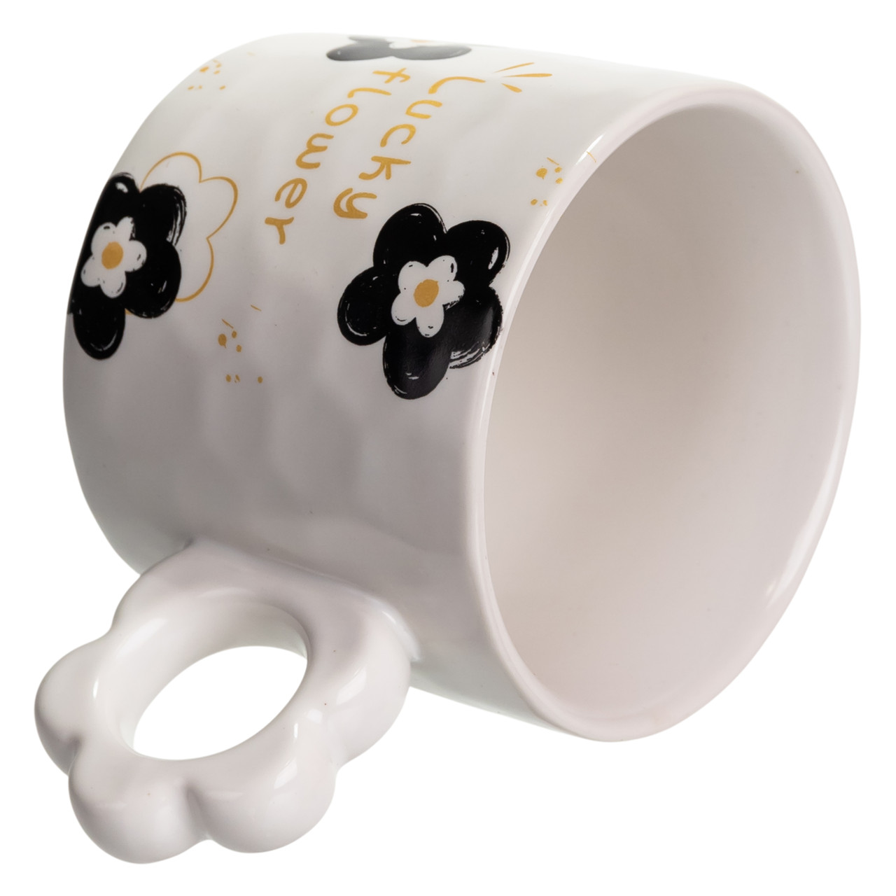 Чашка для чаю та кави порцелянова Lucky Flower 420 (мл) гарна оригінальна кружка на подарунок Біла FM-14D_FM-14D_Milantium_3