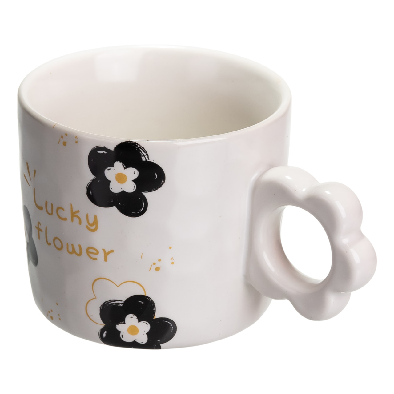 Чашка для чаю та кави порцелянова Lucky Flower 420 (мл) гарна оригінальна кружка на подарунок Біла FM-14D_FM-14D_Milantium_4