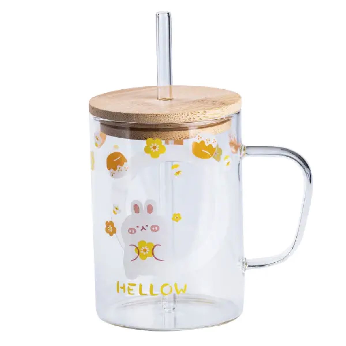 Чашка скляна з дерев'яною кришкою та трубочкою HP7214C – купити в Україні недорого