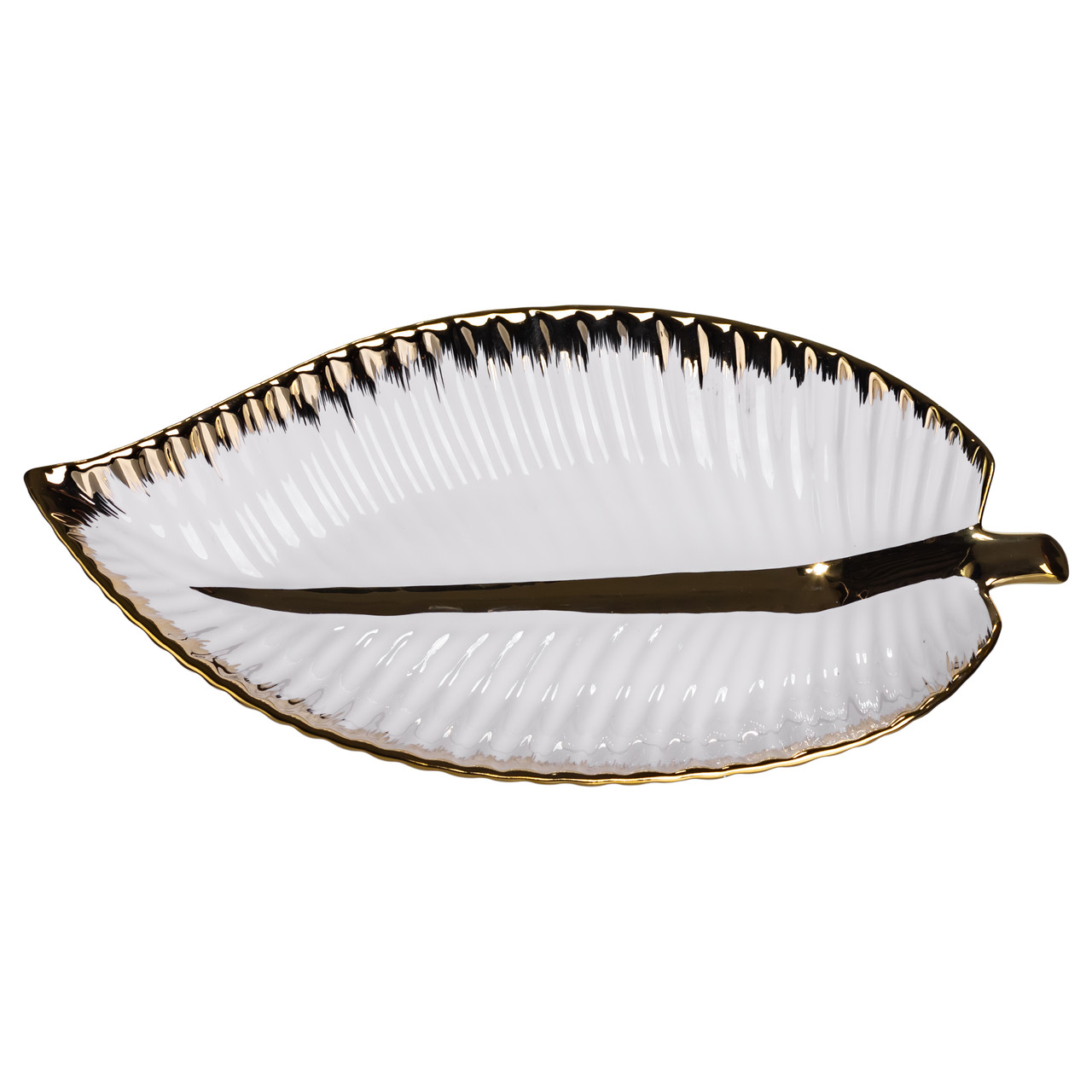 Порцелянове блюдо для сервірування стола у формі листя 35×18.5×5 (см) блюдо для подавачі закусок Золото WH045 – купити в Україні недорого