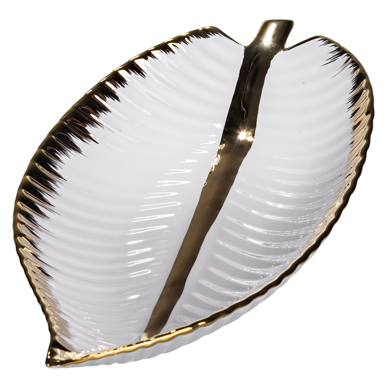 Порцелянове блюдо для сервірування стола у формі листя 35×18.5×5 (см) блюдо для подавачі закусок Золото WH045_WH045_Milantium_4