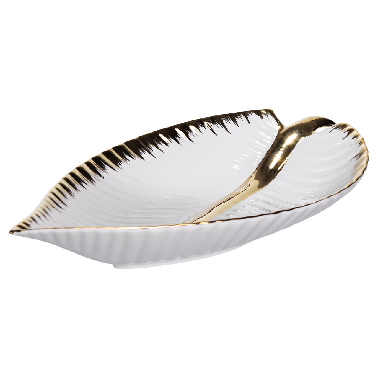 Порцелянове блюдо для сервірування стола у формі листя 35×18.5×5 (см) блюдо для подавачі закусок Золото WH045_WH045_Milantium_5