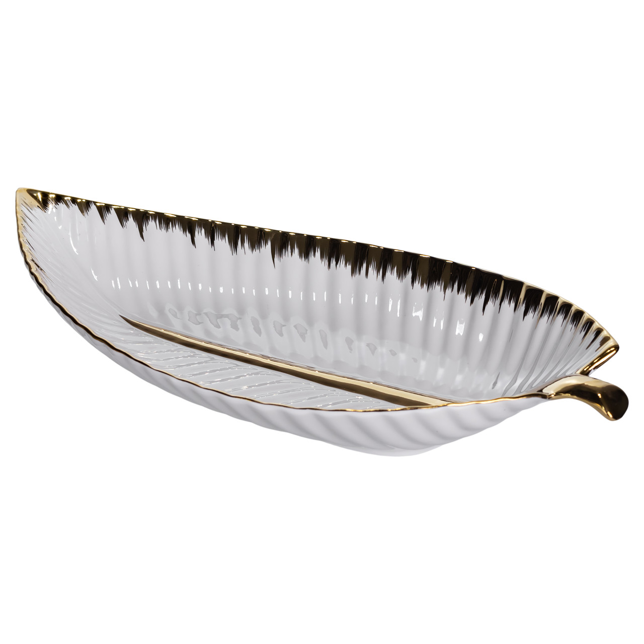 Порцелянове блюдо для сервірування стола у формі листя 35×18.5×5 (см) блюдо для подавачі закусок Золото WH045_WH045_Milantium_6