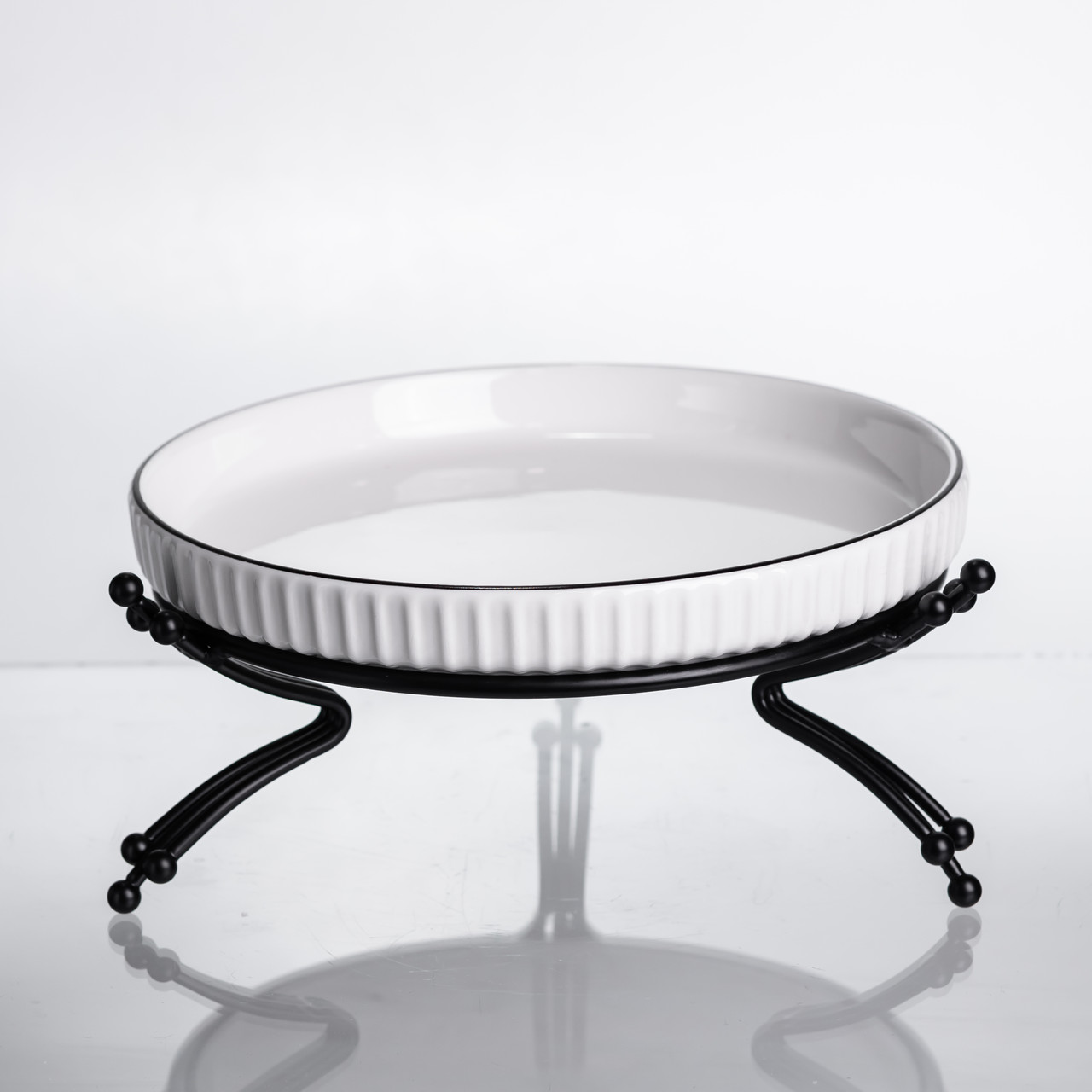 Фруктовниця порцелянова на металевій підставці Ø20 кругла ваза цукерка для фруктів Чорний LB-1570B_LB-1570B_Milantium_2