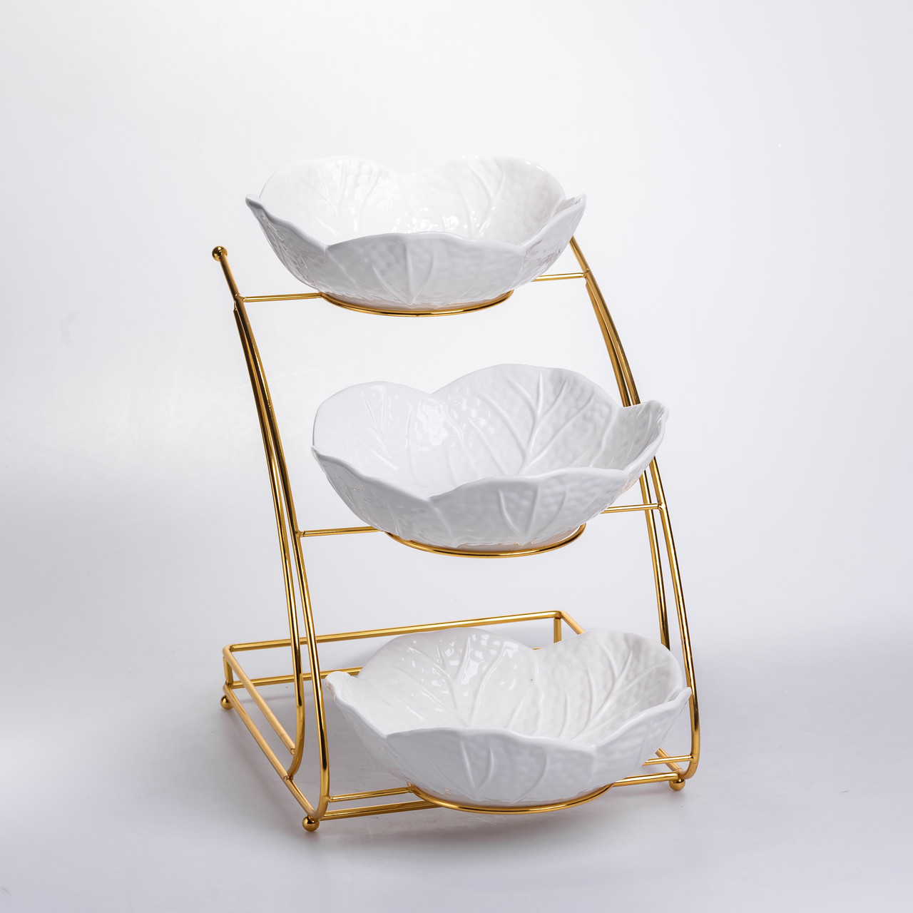 Фруктовниця на 3 яруси фуршетна 36×22×33 (см) Біла з золотом C252 – купити в Україні недорого