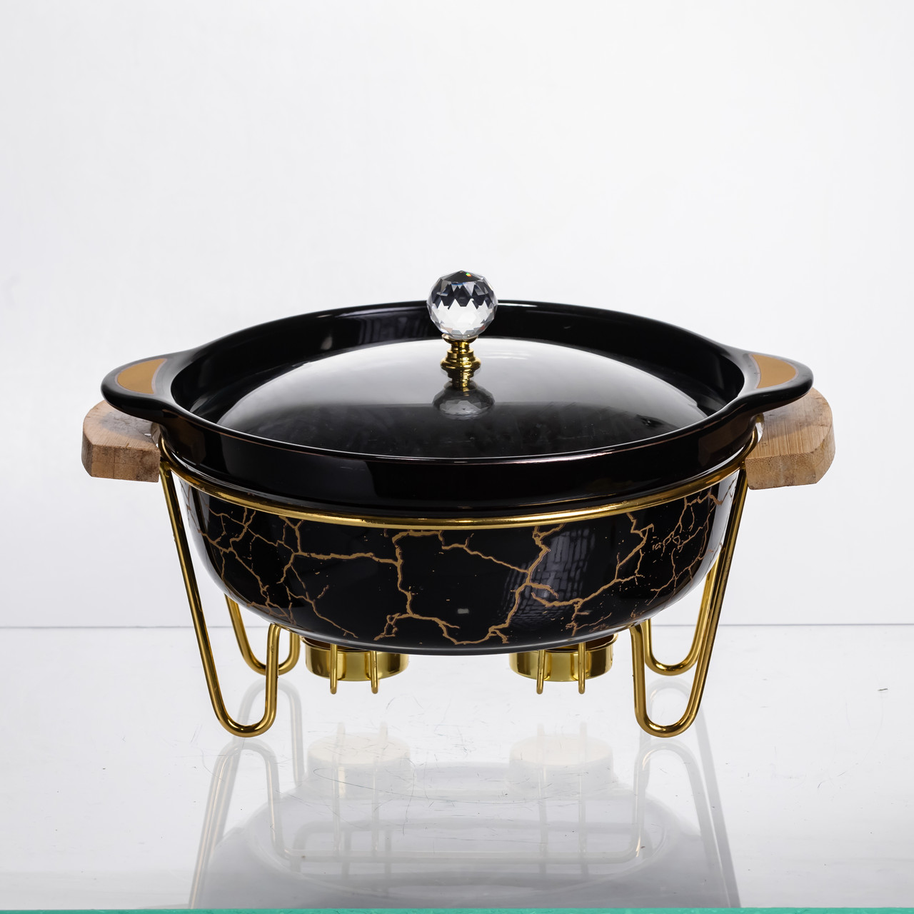 Марміт порцеляновий настільний круглий 1.3 (л) мармітниця з підігрівом Чорний мармур LC-717 – купити в Україні недорого