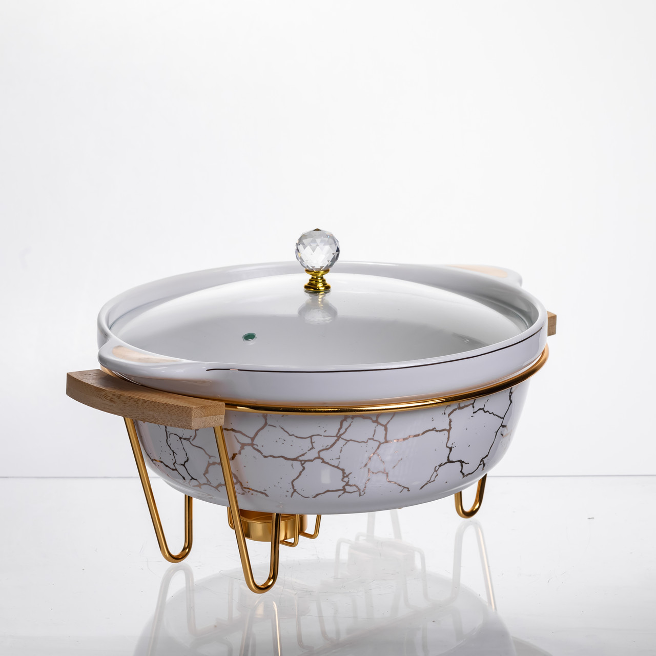 Марміт порцеляновий настільний круглий 2 (л) з підігрівом Білий мармур LC-712_LC-712_Milantium_2