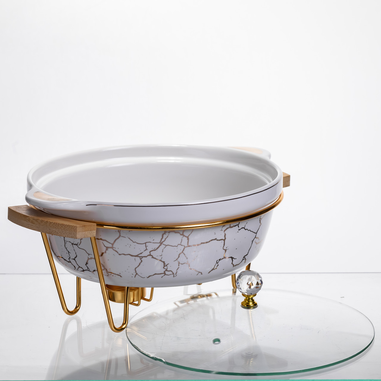 Марміт порцеляновий настільний круглий 2 (л) з підігрівом Білий мармур LC-712_LC-712_Milantium_3