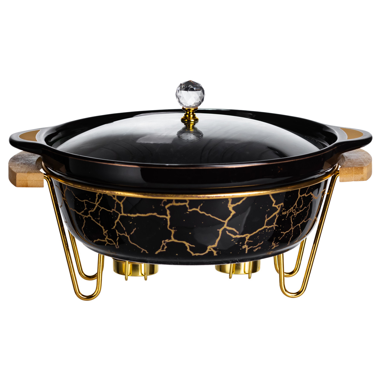 Марміт порцеляновий настільний круглий 2 (л) з підігрівом Чорний мармур LC-718 – купити в Україні недорого