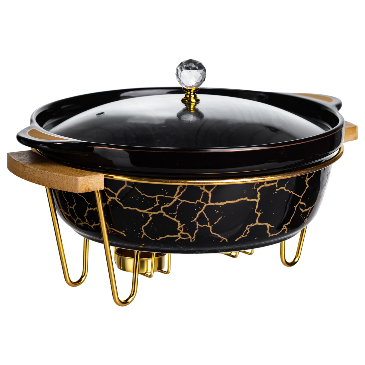 Марміт порцеляновий настільний круглий 2 (л) з підігрівом Чорний мармур LC-718_LC-718_Milantium_3