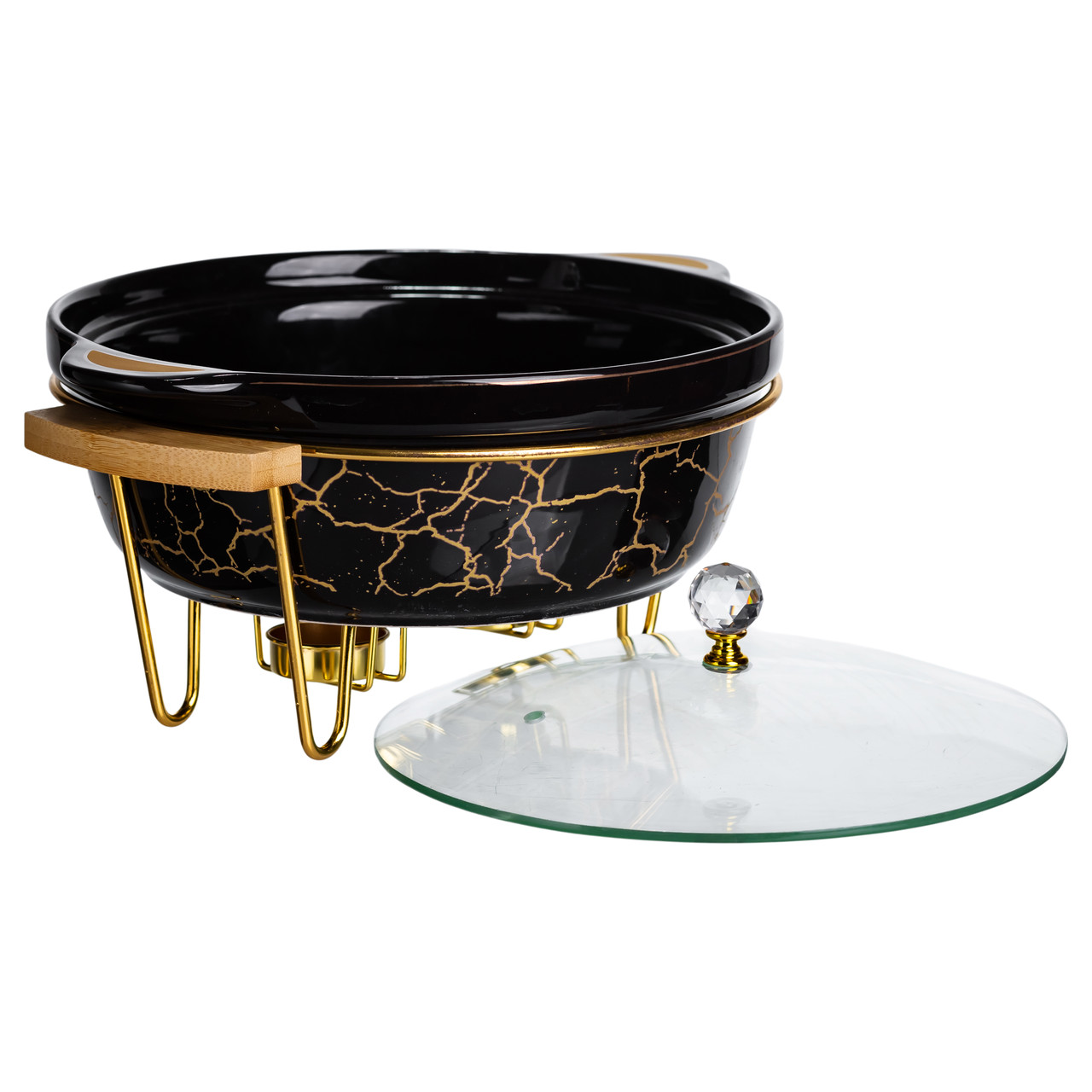 Марміт порцеляновий настільний круглий 2 (л) з підігрівом Чорний мармур LC-718_LC-718_Milantium_4