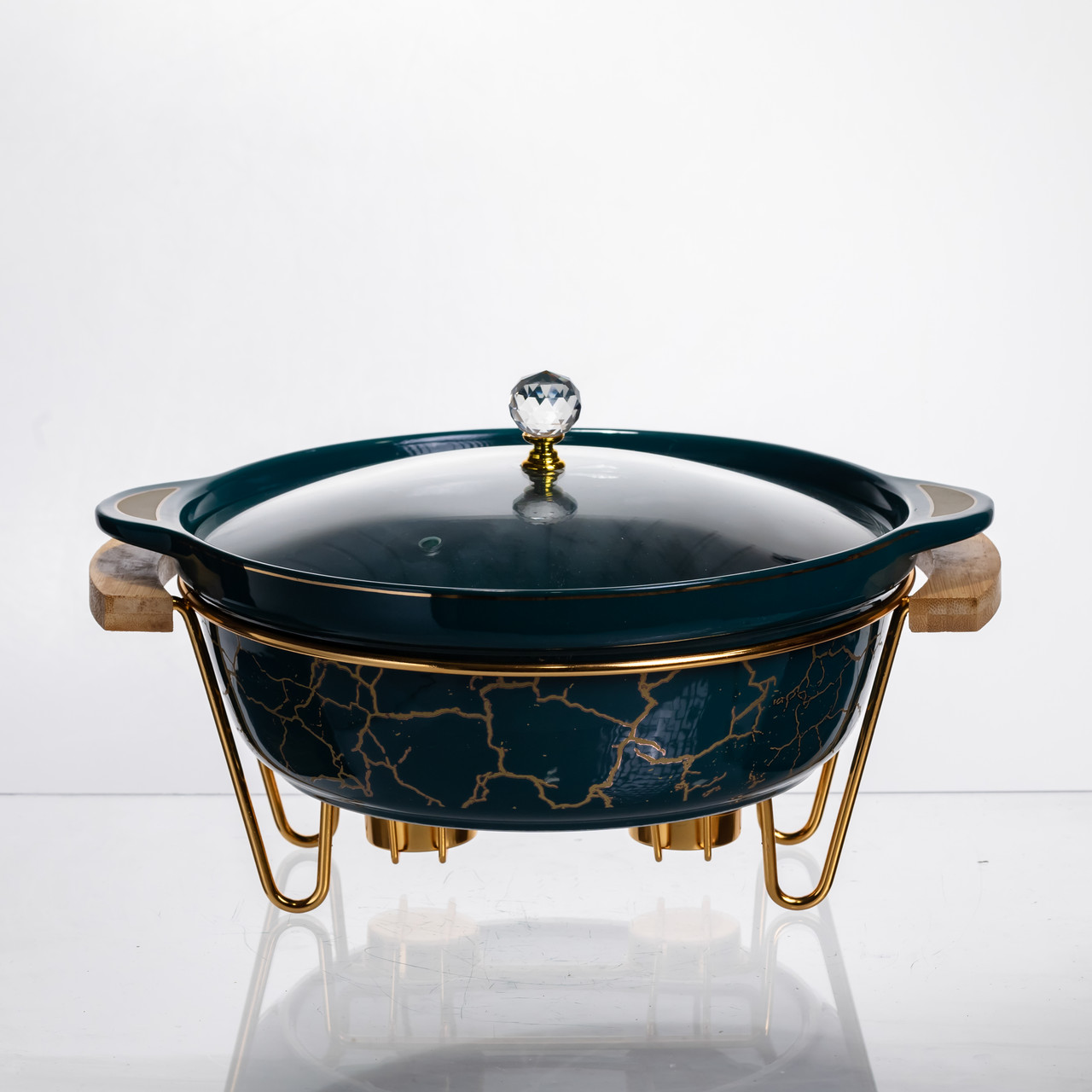 Марміт порцеляновий настільний круглий 2 (л) мармітниця з підігрівом Зелений мармур LC-715 – купити в Україні недорого