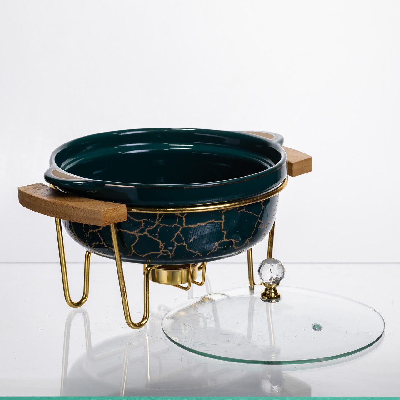 Марміт порцеляновий настільний круглий 800 (мл) з підігрівом Зелений мармур LC-713_LC-713_Milantium_3