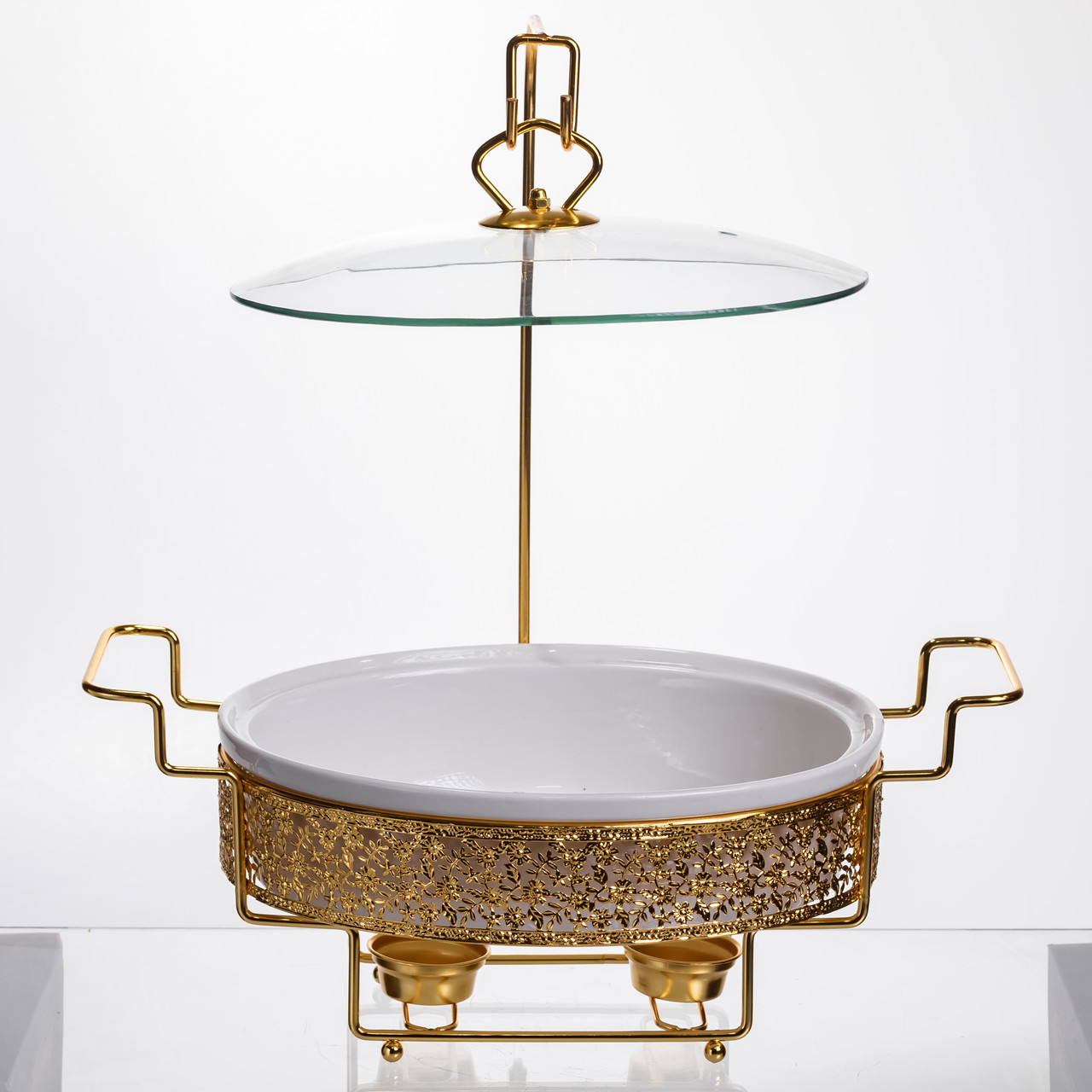 Мармітниця настільна порцелянова 2.5 літра марміт круглий на підставці Білий із золотом YL-76 – купити в Україні недорого