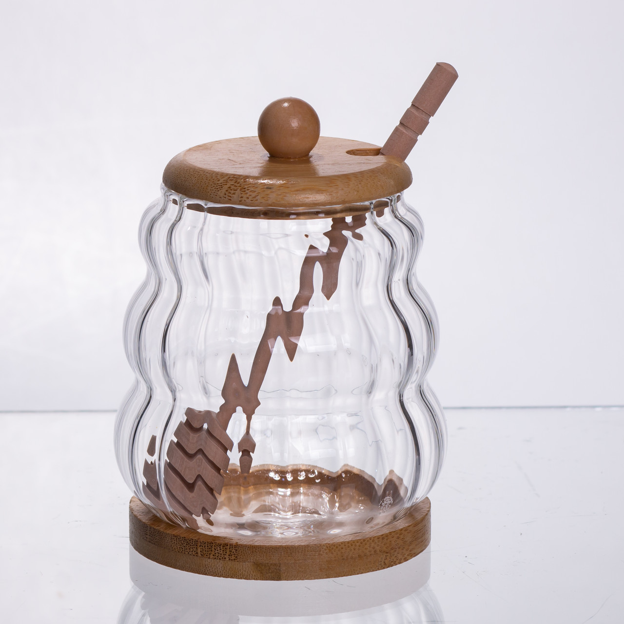 Медовниця скляна з кришкою та ложкою 320 (мл) медовниця баночка для зберігання меду 64486-9 – купити в Україні недорого