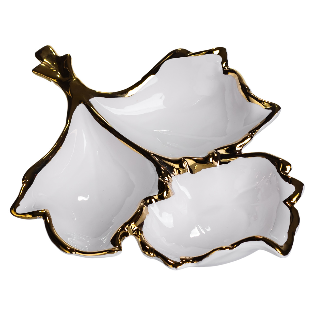 Менажниця порцелянова на 3 секції для закусок 27×19.5×4 (см) тарілка менажниця Білий із золотом ZBSY-12 – купити в Україні недорого