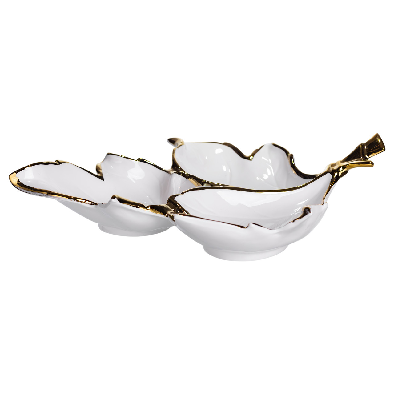 Менажниця порцелянова на 3 секції для закусок 37×28×7.5 (см) тарілка менажниця Білий із золотом ZBSY-14_ZBSY-14_Milantium_2