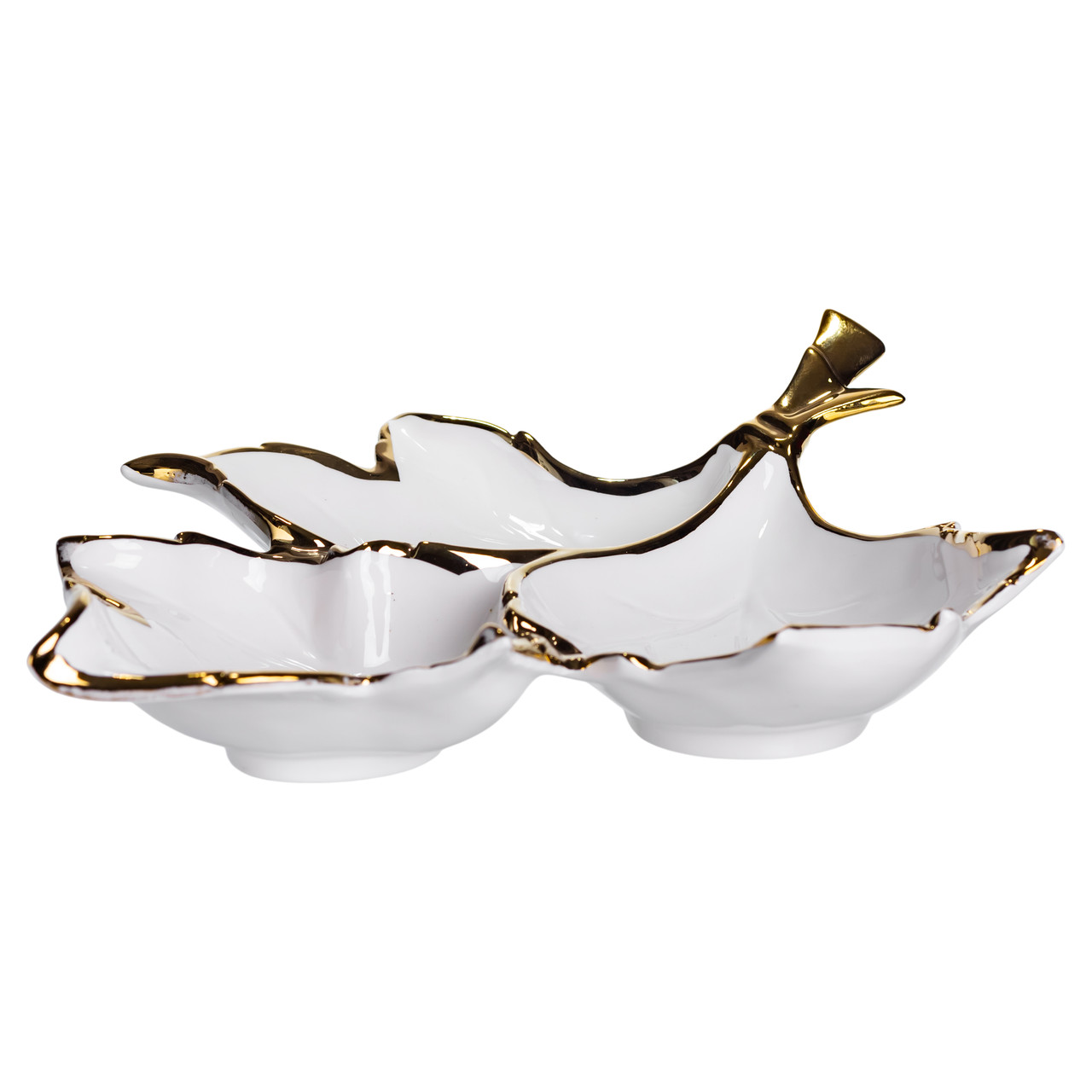 Менажниця порцелянова на 3 секції для закусок 37×28×7.5 (см) тарілка менажниця Білий із золотом ZBSY-14_ZBSY-14_Milantium_3