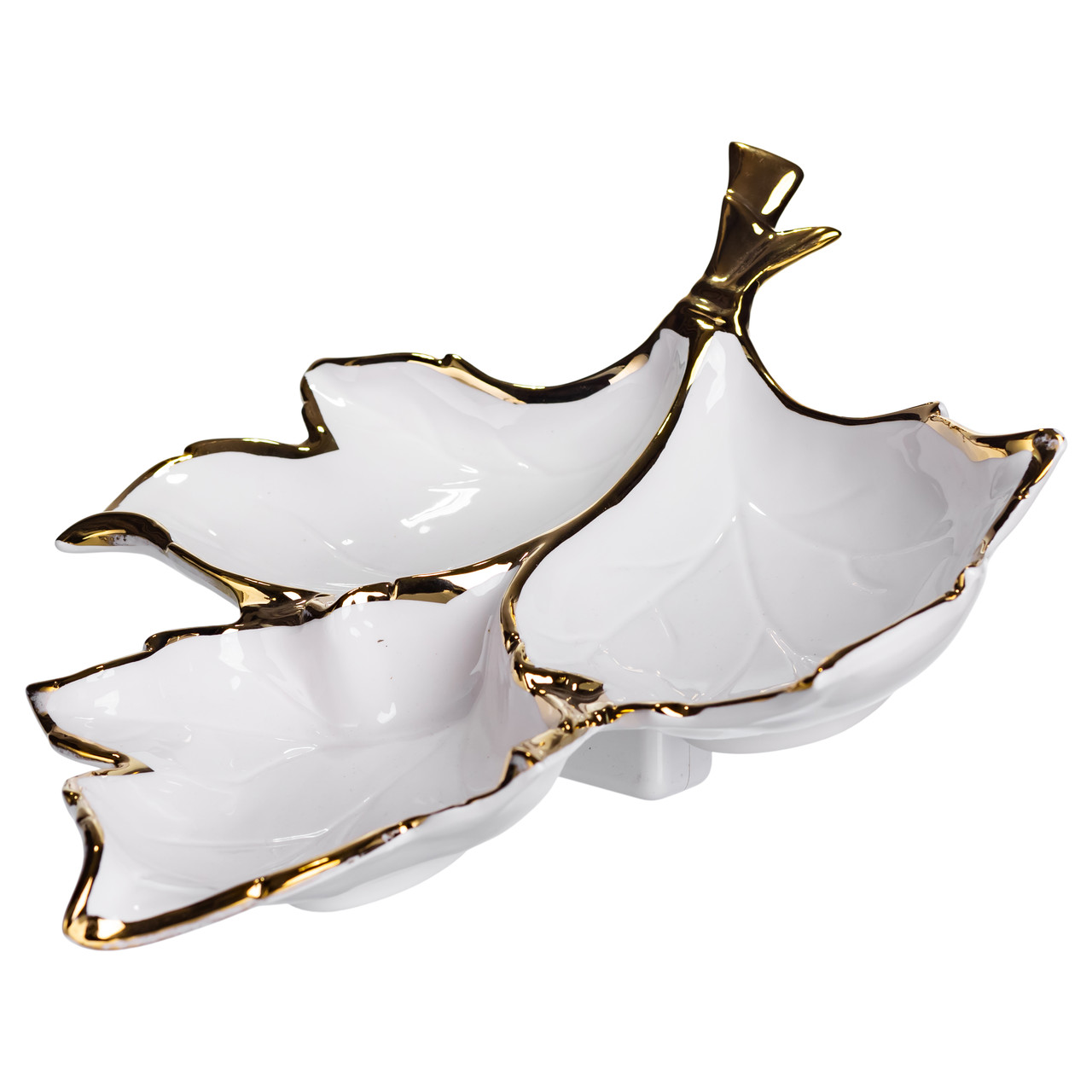 Менажниця порцелянова на 3 секції для закусок 37×28×7.5 (см) тарілка менажниця Білий із золотом ZBSY-14_ZBSY-14_Milantium_4