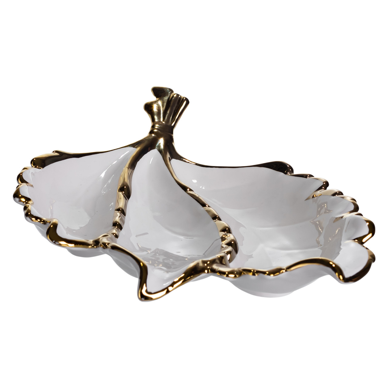 Менажниця порцелянова на 3 секції для закусок 40×25×7.5 (см) тарілка менажниця Білий із золотом ZBSY-16_ZBSY-16_Milantium_2