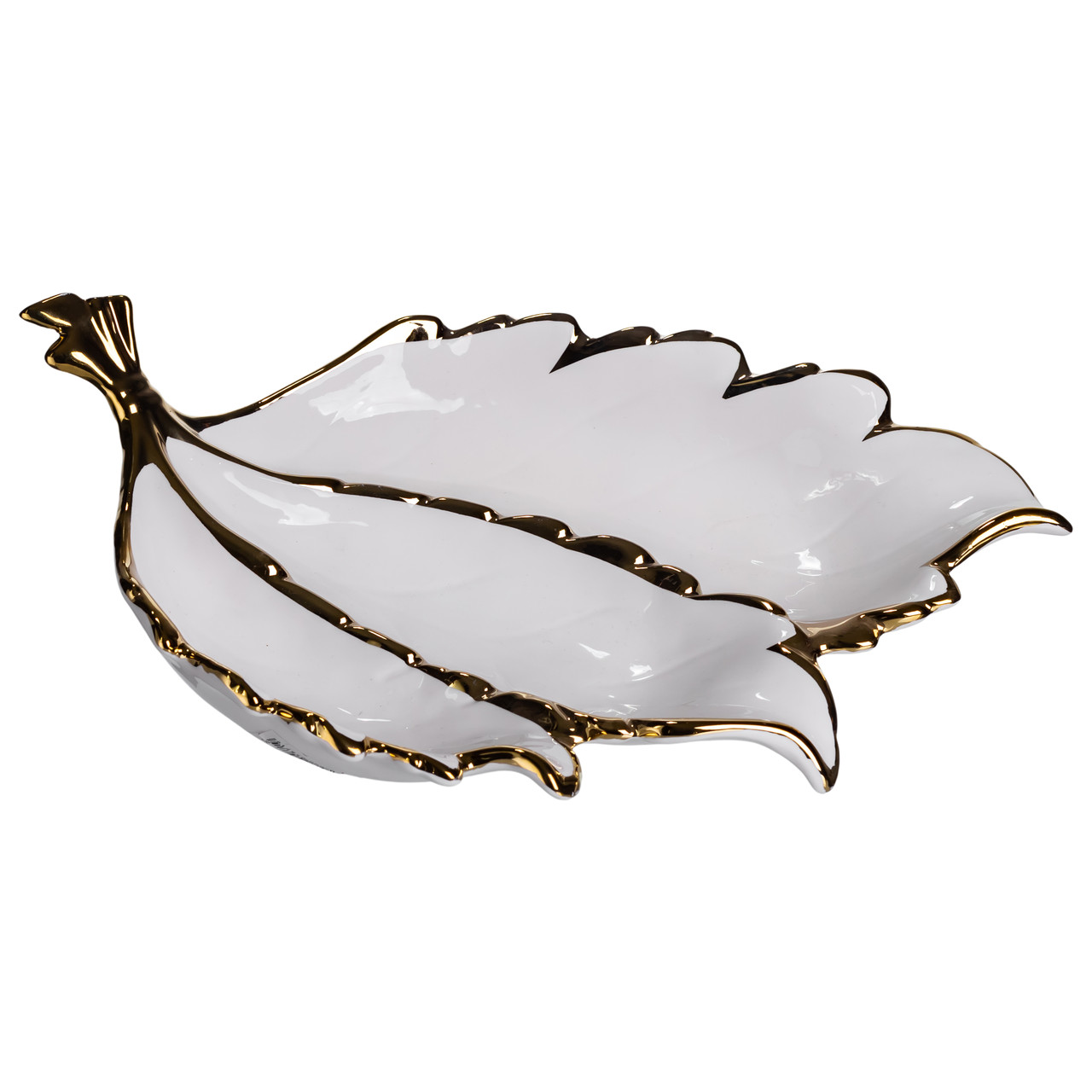 Менажниця порцелянова на 3 секції для закусок 40×25×7.5 (см) тарілка менажниця Білий із золотом ZBSY-16_ZBSY-16_Milantium_5