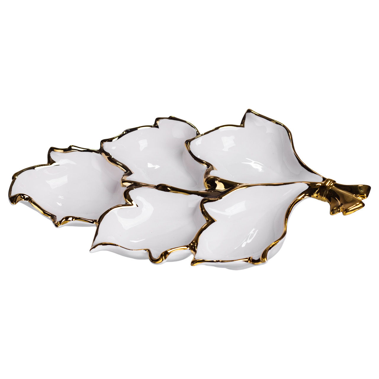 Менажниця порцелянова на 5 секцій для закусок 37.5×22.5×5 (см) тарілка менажниця Білий із золотом ZBSY-15.5 – купити в Україні недорого