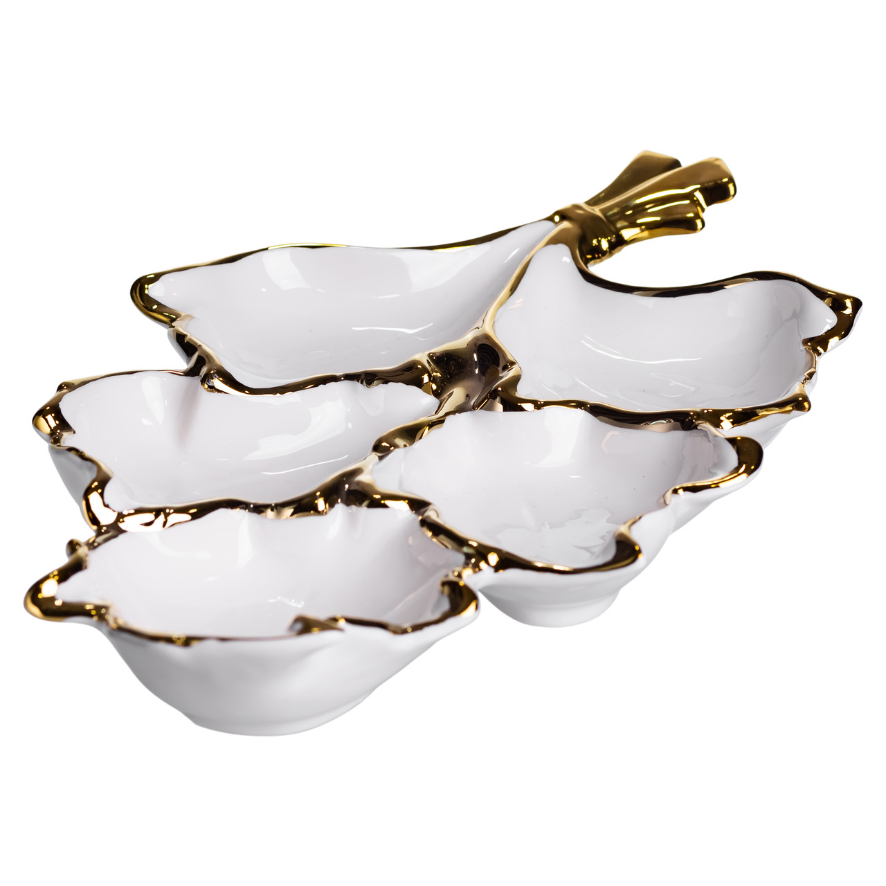 Менажниця порцелянова на 5 секцій для закусок 37.5×22.5×5 (см) тарілка менажниця Білий із золотом ZBSY-15.5_ZBSY-15.5_Milantium_2