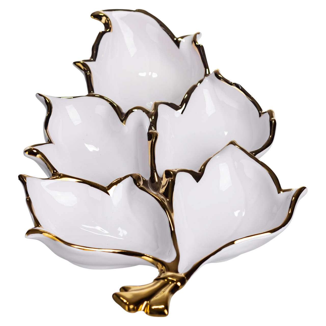 Менажниця порцелянова на 5 секцій для закусок 37.5×22.5×5 (см) тарілка менажниця Білий із золотом ZBSY-15.5_ZBSY-15.5_Milantium_4