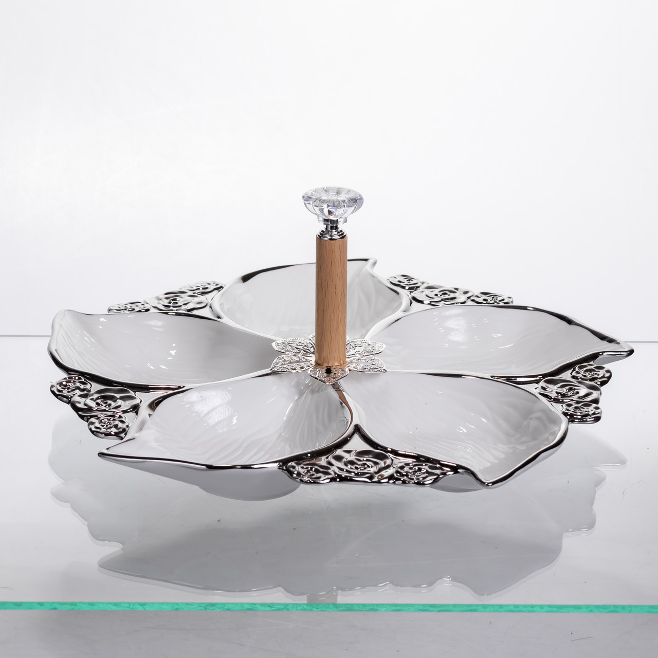 Менажниця порцелянова на 5 секцій для закусок тарілка менажниця 30×30×13 (см) Білий з сріблом 918-44S_918-44S_Milantium_2