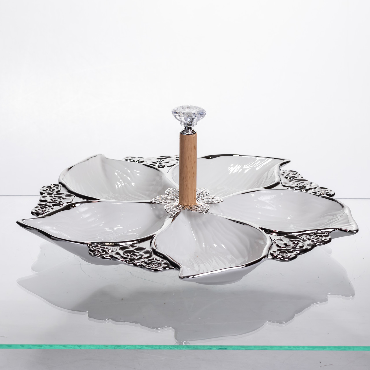 Менажниця порцелянова на 5 секцій для закусок тарілка менажниця 30×30×13 (см) Білий з сріблом 918-44S_918-44S_Milantium_3