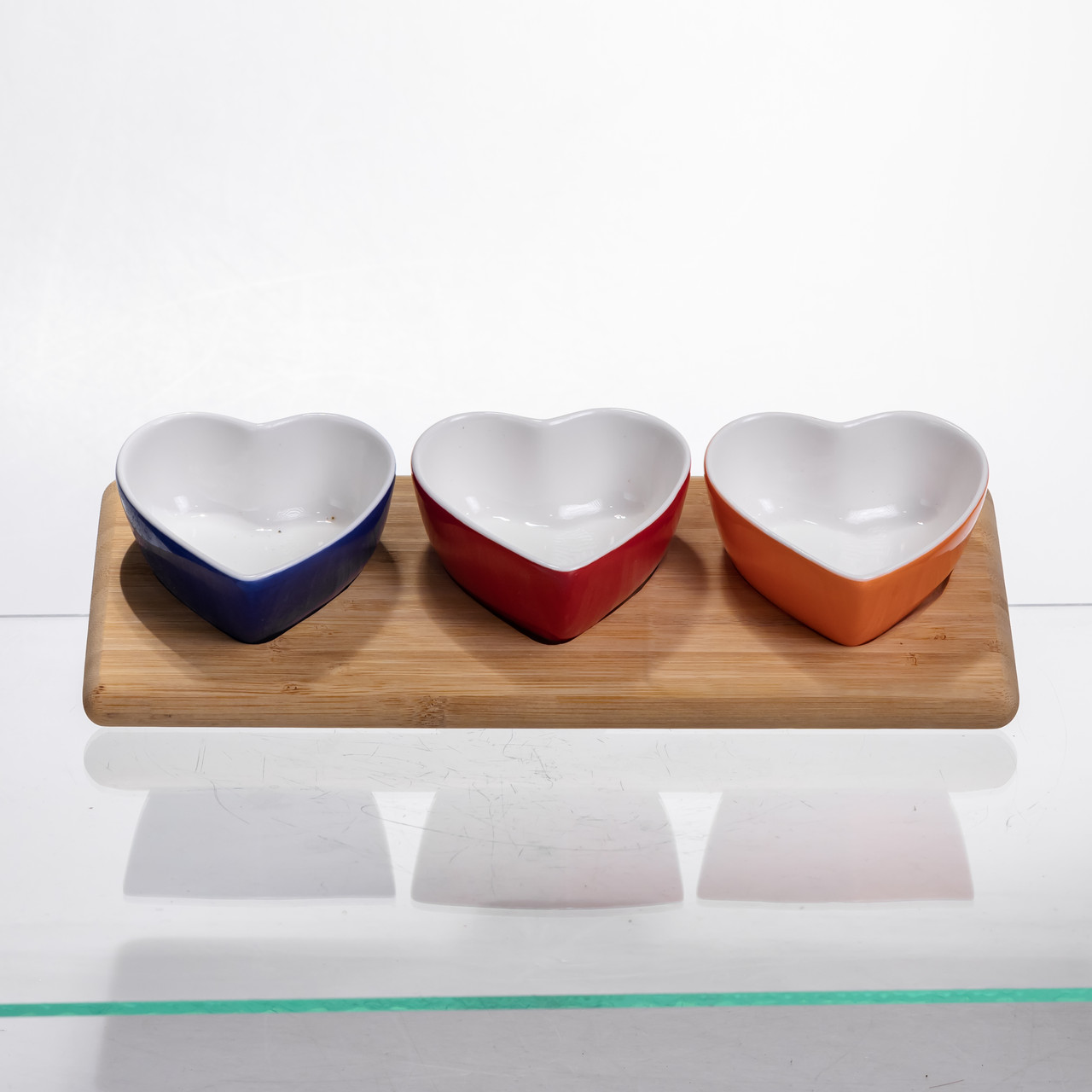 Набір менажниць порцелянових для закусок 3 (шт) к 50 (мл) менажниці у формі серця на бамбуковій підставці TX001 – купити в Україні недорого