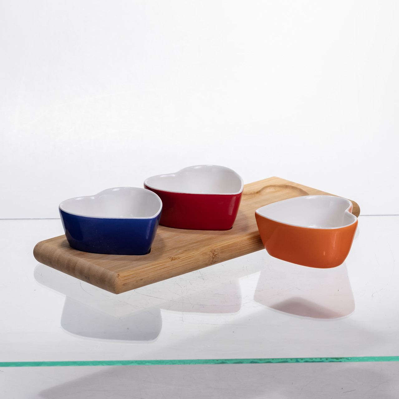 Набір менажниць порцелянових для закусок 3 (шт) к 50 (мл) менажниці у формі серця на бамбуковій підставці TX001_TX001_Milantium_3