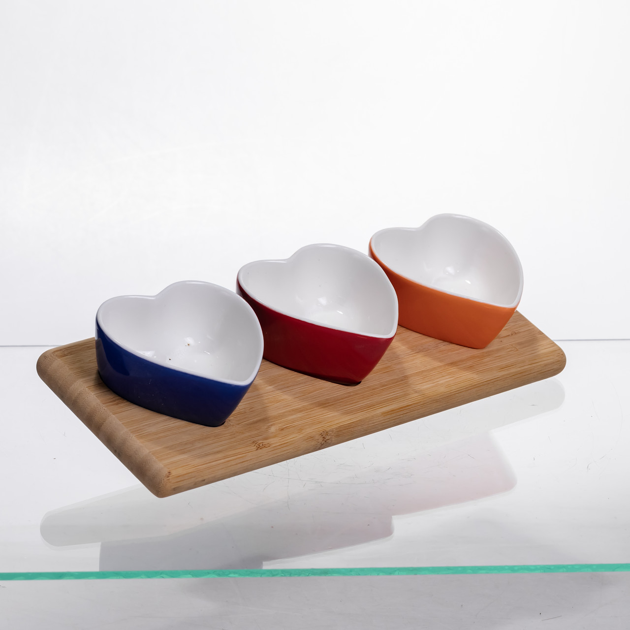 Набір менажниць порцелянових для закусок 3 (шт) к 50 (мл) менажниці у формі серця на бамбуковій підставці TX001_TX001_Milantium_4