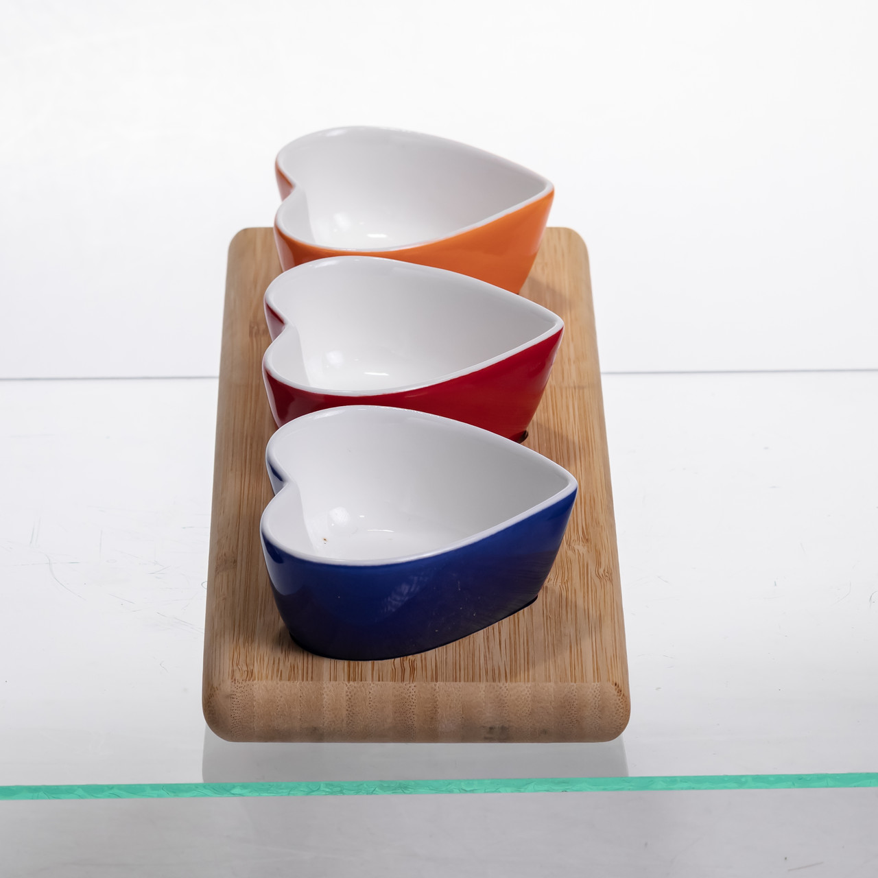 Набір менажниць порцелянових для закусок 3 (шт) к 50 (мл) менажниці у формі серця на бамбуковій підставці TX001_TX001_Milantium_6