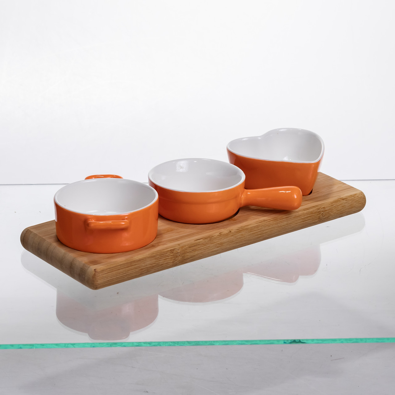 Набір порцелянових менажниць3 (шт) к 50 (мл) на бамбуковій підставці Помаранчевий HZ001-O_HZ001-O_Milantium_4