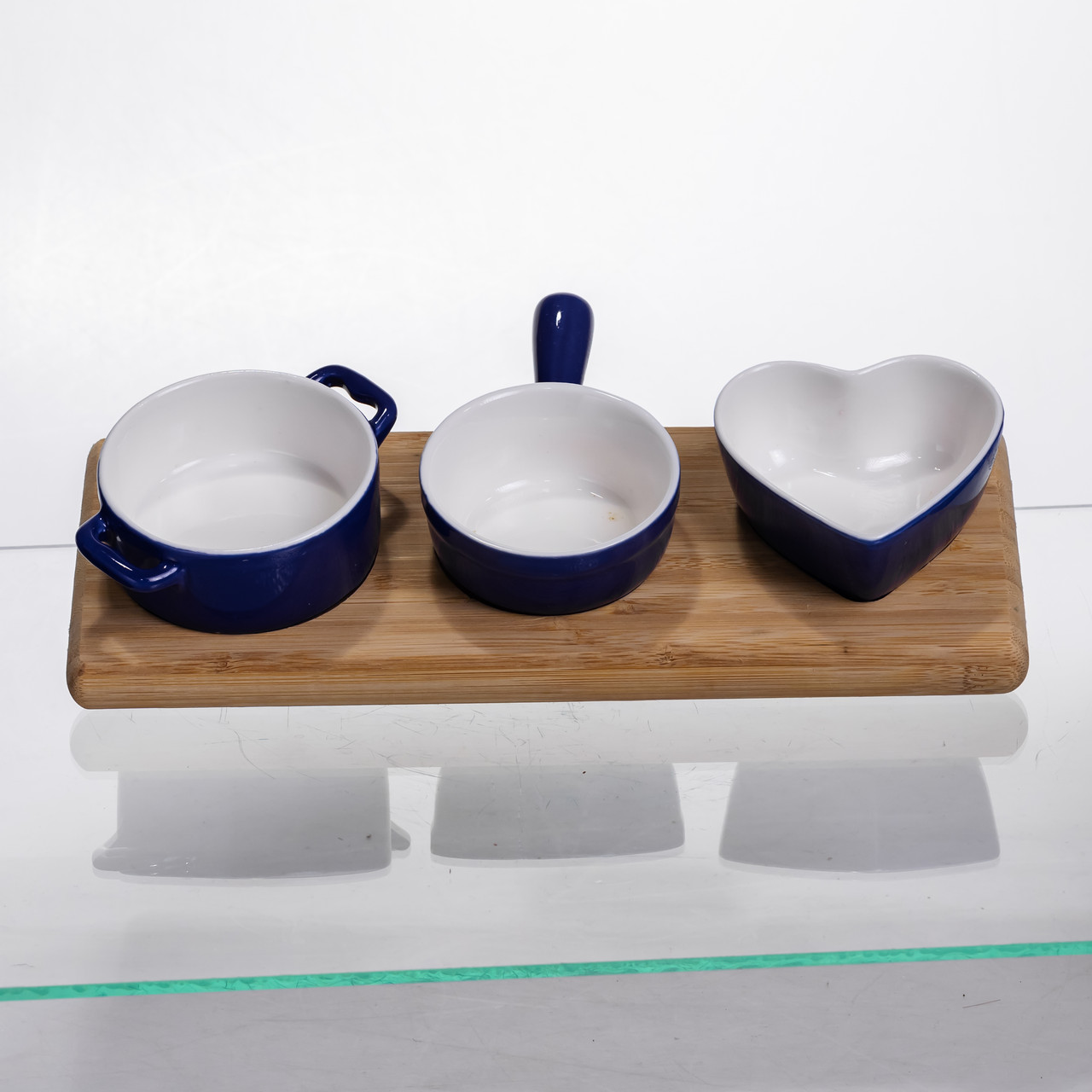 Набір менажниць порцелянових для закусок 3 (шт) к 50 (мл) менажниці на бамбуковій підставці Синій HZ001-B – купити в Україні недорого