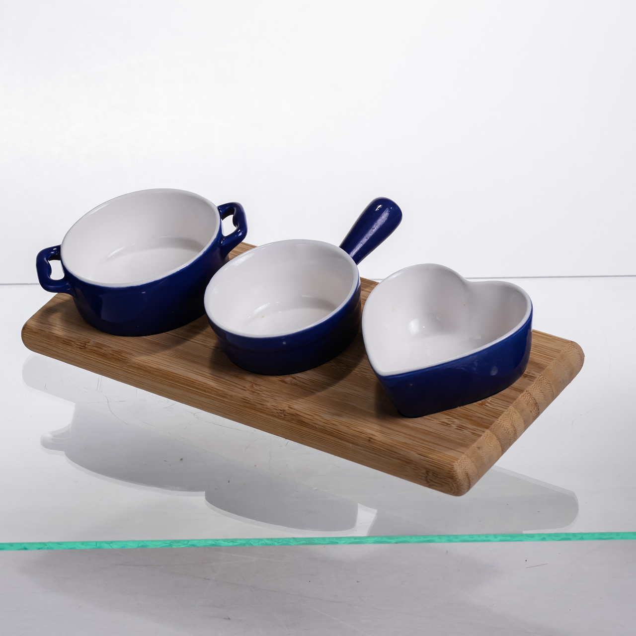 Набір менажниць порцелянових для закусок 3 (шт) к 50 (мл) менажниці на бамбуковій підставці Синій HZ001-B_HZ001-B_Milantium_2