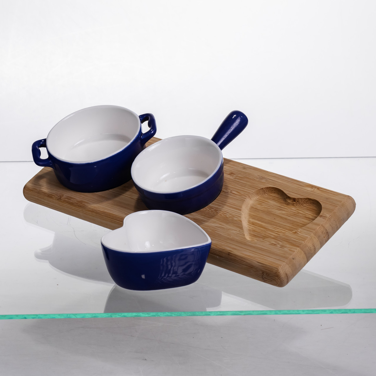 Набір менажниць порцелянових для закусок 3 (шт) к 50 (мл) менажниці на бамбуковій підставці Синій HZ001-B_HZ001-B_Milantium_3