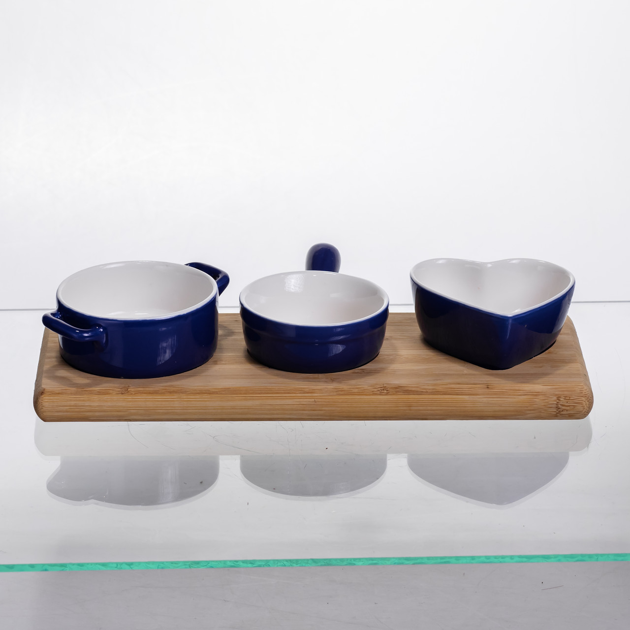 Набір менажниць порцелянових для закусок 3 (шт) к 50 (мл) менажниці на бамбуковій підставці Синій HZ001-B_HZ001-B_Milantium_4