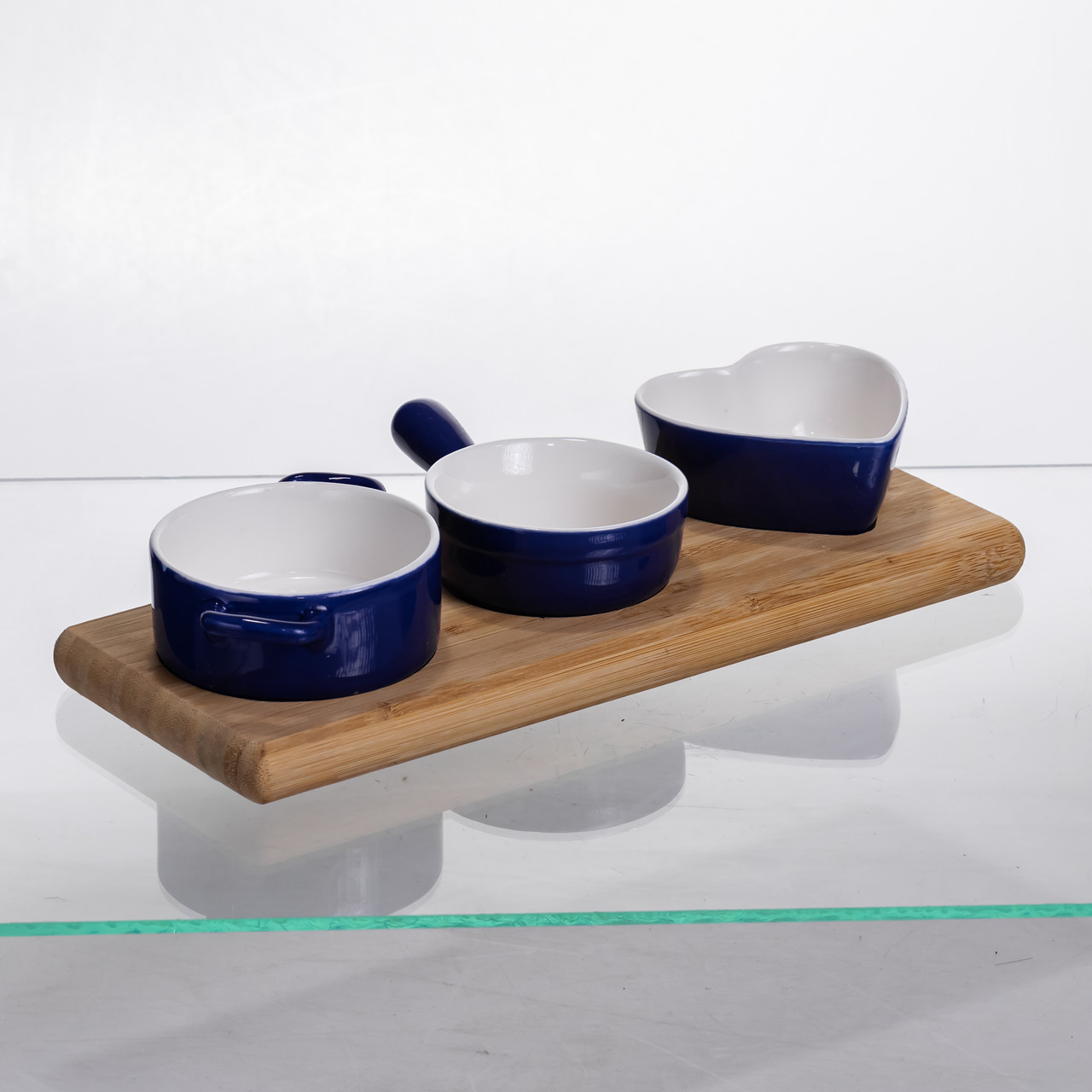 Набір менажниць порцелянових для закусок 3 (шт) к 50 (мл) менажниці на бамбуковій підставці Синій HZ001-B_HZ001-B_Milantium_5