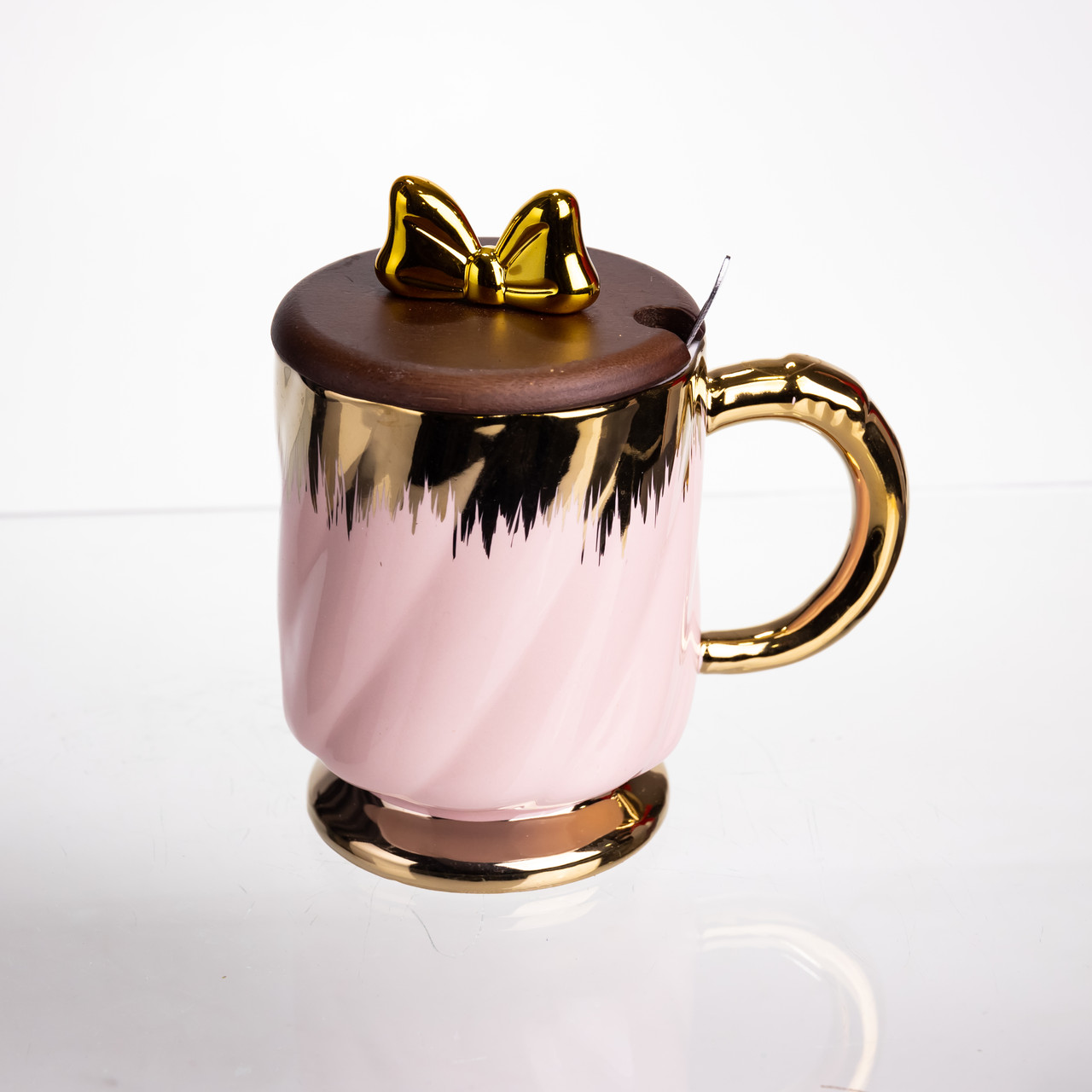 Новорічна порцелянова чашка «Золотий Вихор» 450 мл з кришкою і ложкою Yiwu FM-23B_FM-23B_Milantium_2