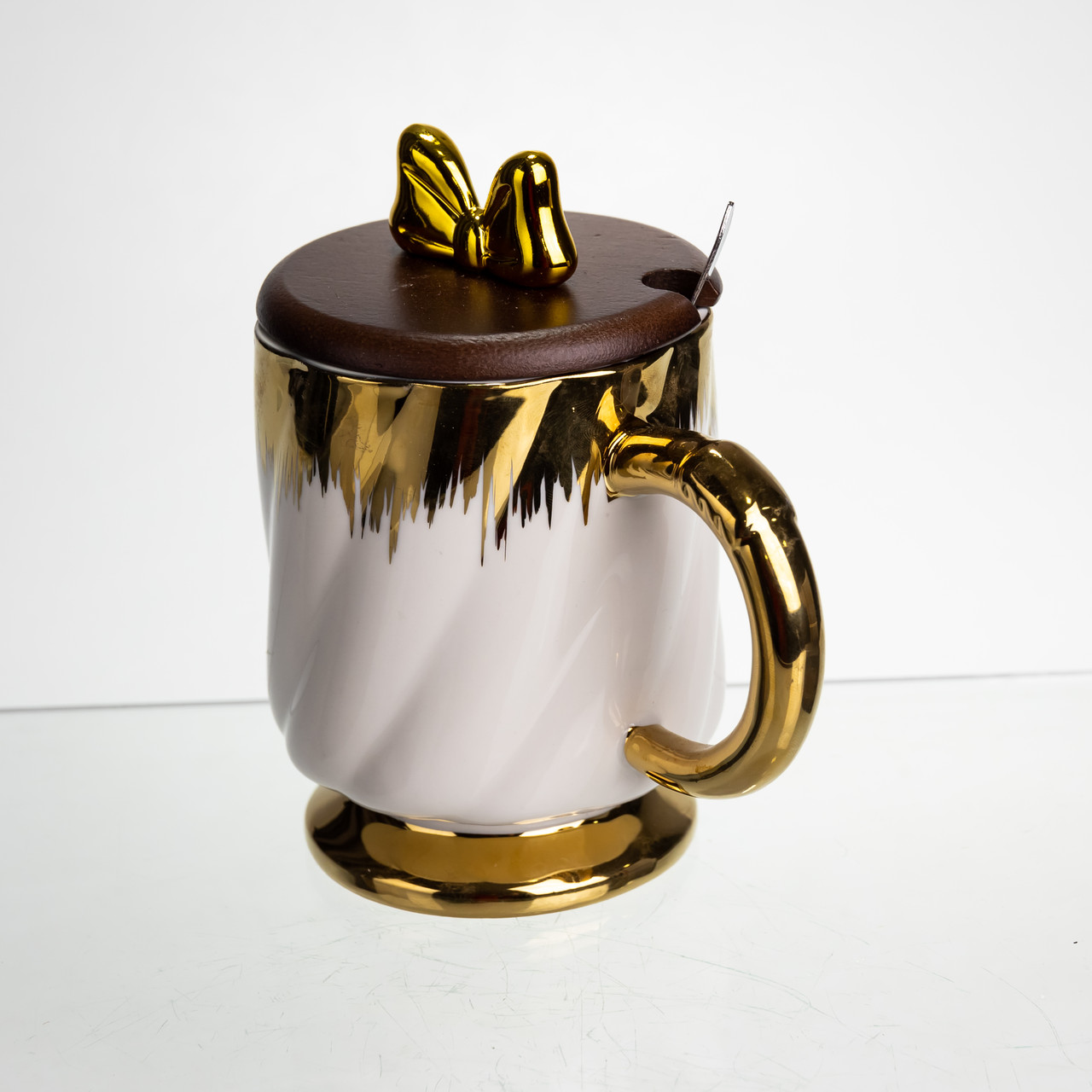 Новорічна порцелянова чашка «Золотий Вихор» 450 мл з кришкою і ложкою Yiwu FM-23D_FM-23D_Milantium_2