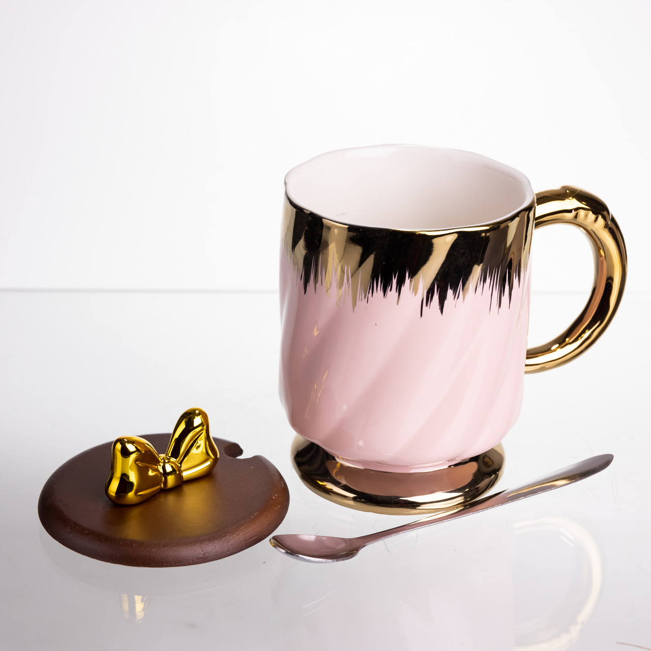 Новорічна порцелянова чашка «Золотий Вихор» 450 мл з кришкою і ложкою Yiwu FM-23B_FM-23B_Milantium_4