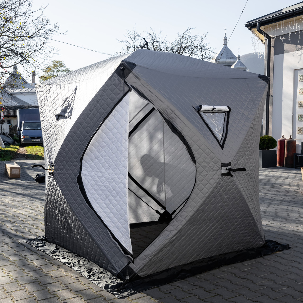 Намет зимовий утеплений “Куб” (3-місний 210х210х210), Зимовий намет для рибалки туризму кемпінгу та подорожей Сірий LU-BD18G – купити в Україні недорого