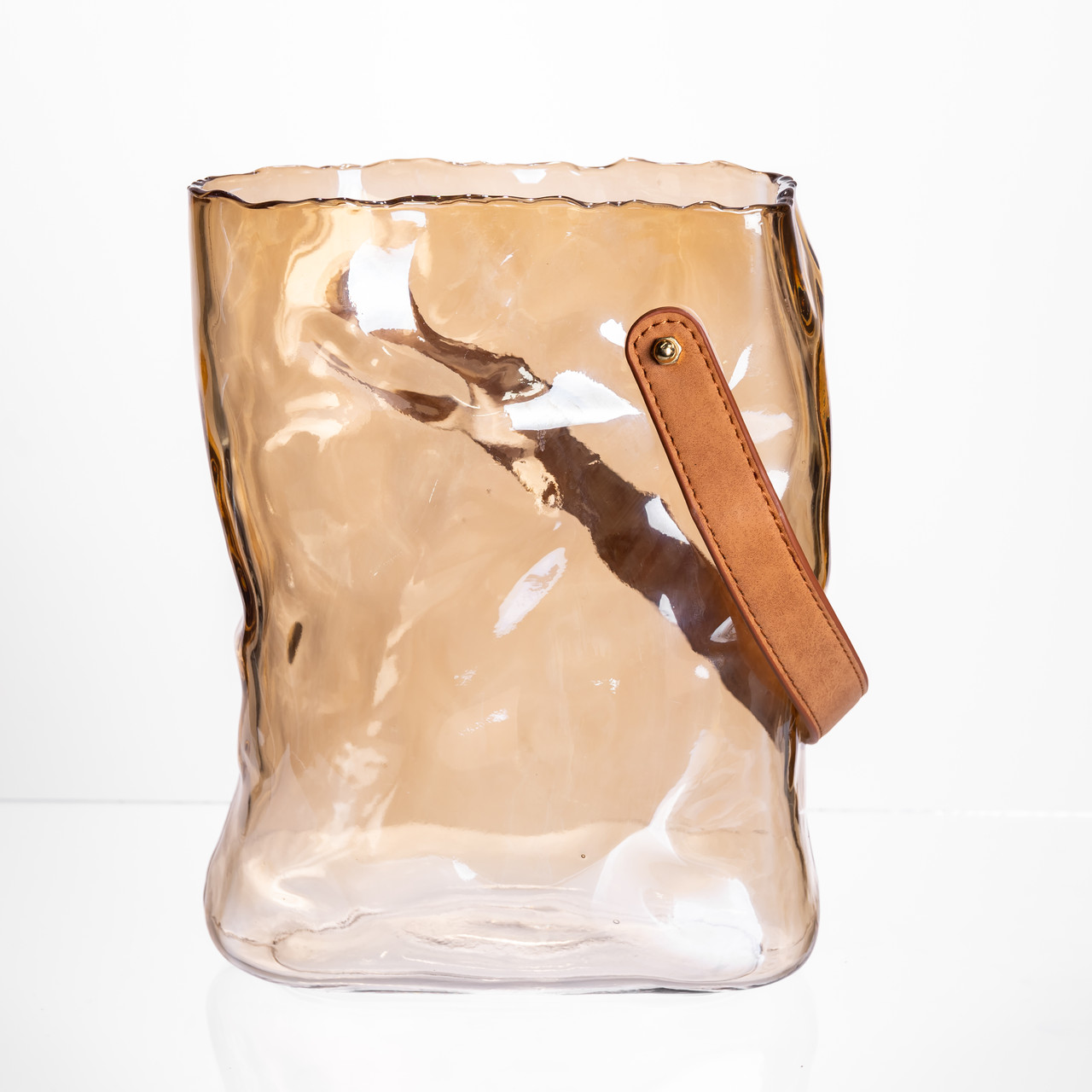 Подарункова скляна ваза сумочка з ручкою 18×9×25 (см) декоративна ваза 2.8 (л) для квітів Коричневий HP-19-157-1 – купити в Україні недорого